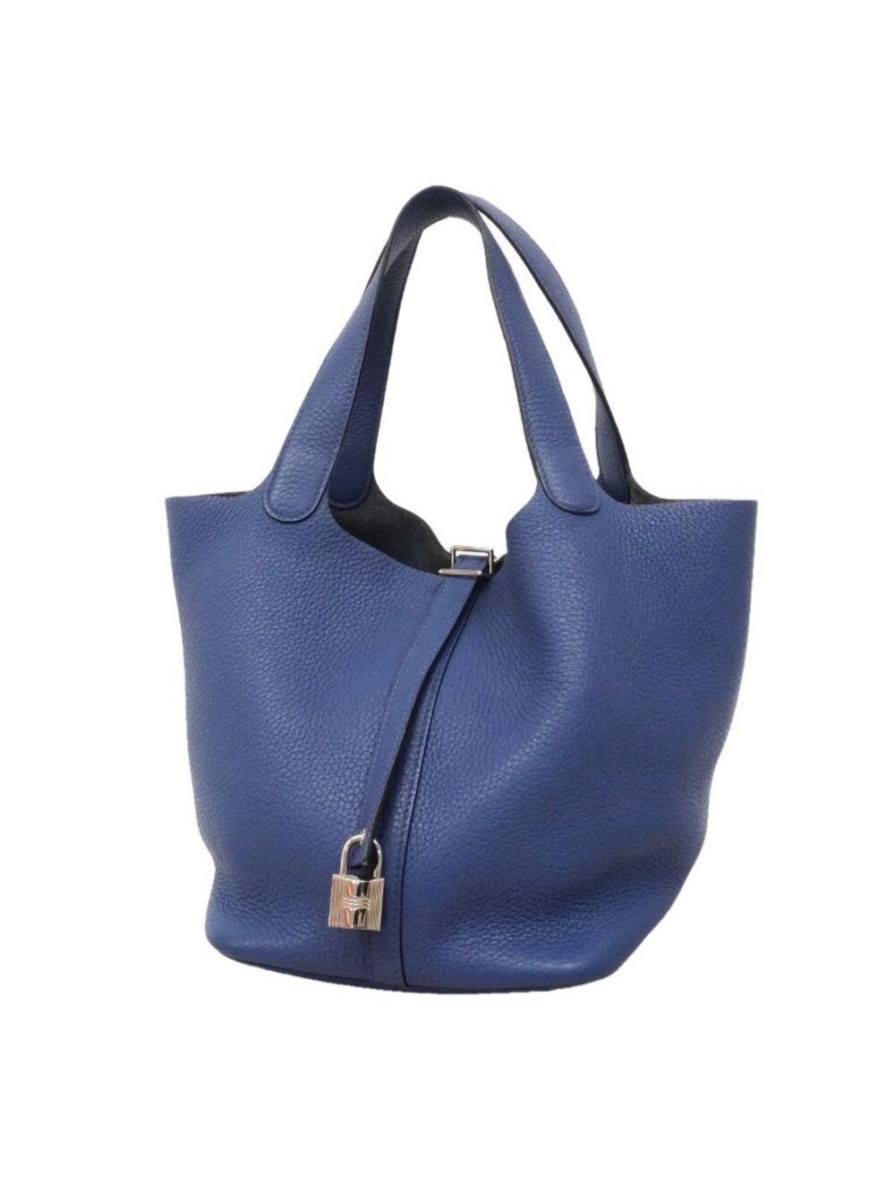 Hermes Handbag Picotin Lock MM Taurillon Clemence Blue Saphir Silver